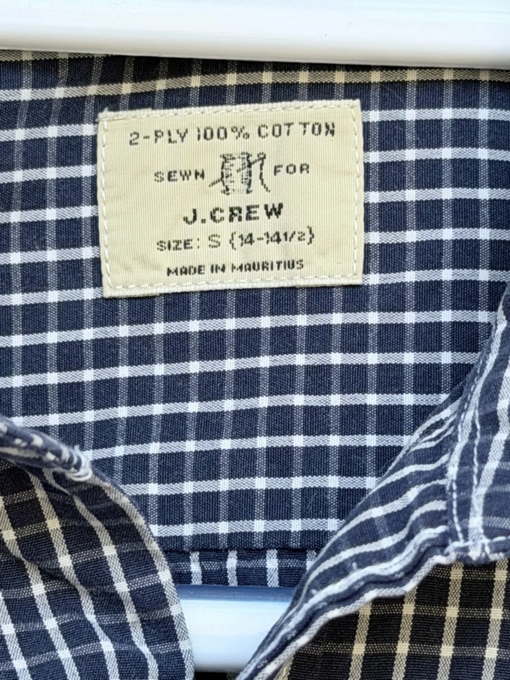 J. Crew Men's Navy and White Checked Button-Down Shirt
